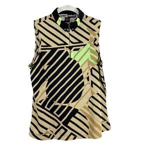 Jamie Sadock sleeveless striped geometric print golf top‎ Sz M